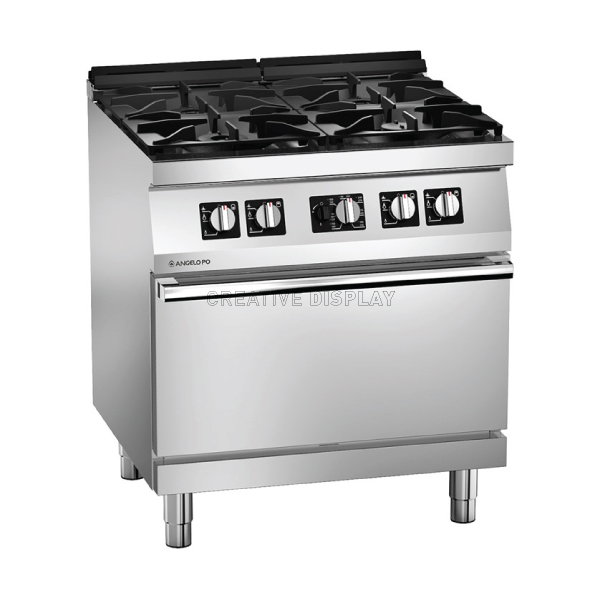 Angelo PO-4-BURNER-GAS RANGE-ON-GAS-STATIC-OVEN - Commercial Kitchen Industry- SS Fabrication